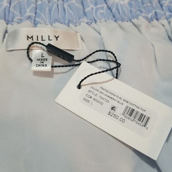 NWT Milly Nova  Blue Off-Shoulder Eyelet Floral Embroidered Top - Picture 4 of 7